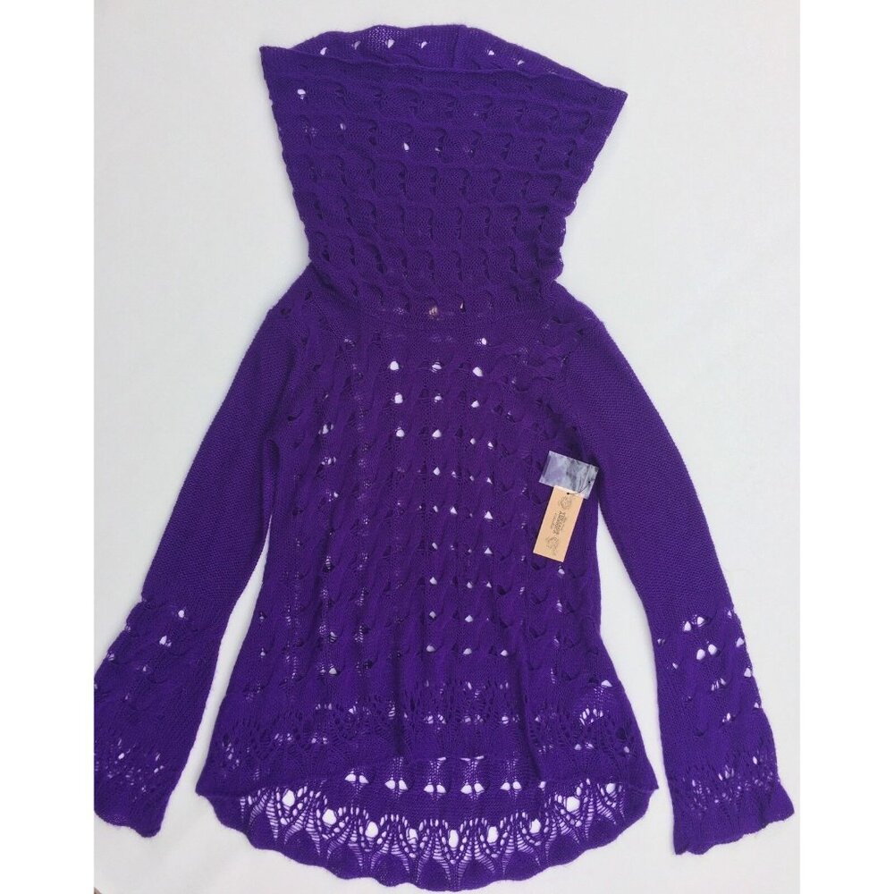 Nine West Womens Sweater sz XS Plum Purple Cowl Neck Open Thin Knit Long Sleeve - Picture 6 of 12